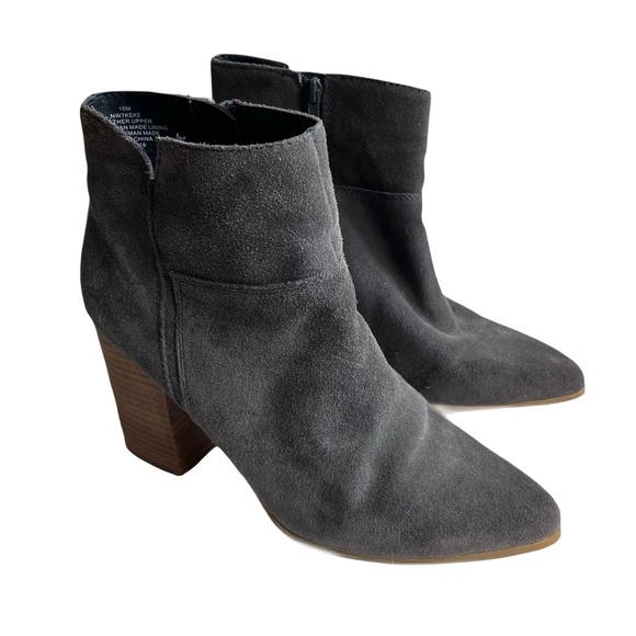 Nine West Keke Gray Suede Ankle Booties Size 10 Block Chunky Heels Fall Boots - Picture 1 of 10